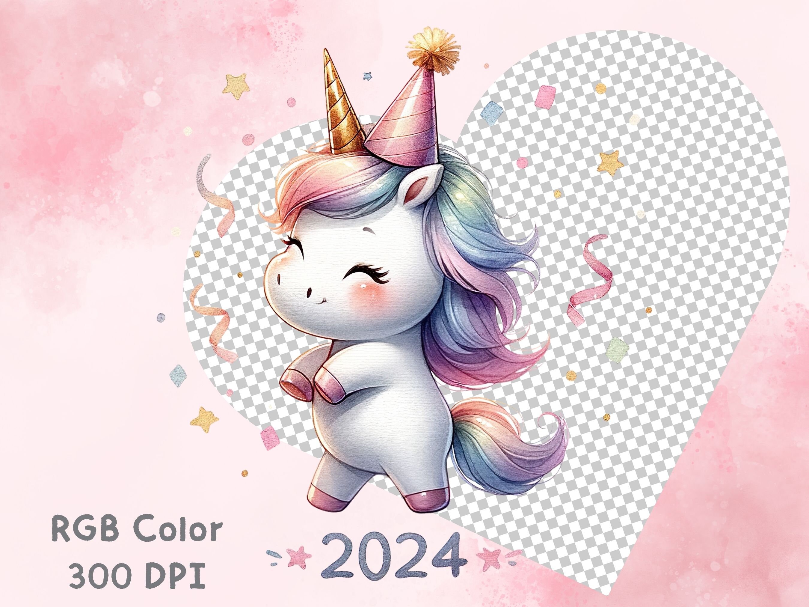 Watercolor Cute Unicorn Clipart Celebrate the New Year - Etsy