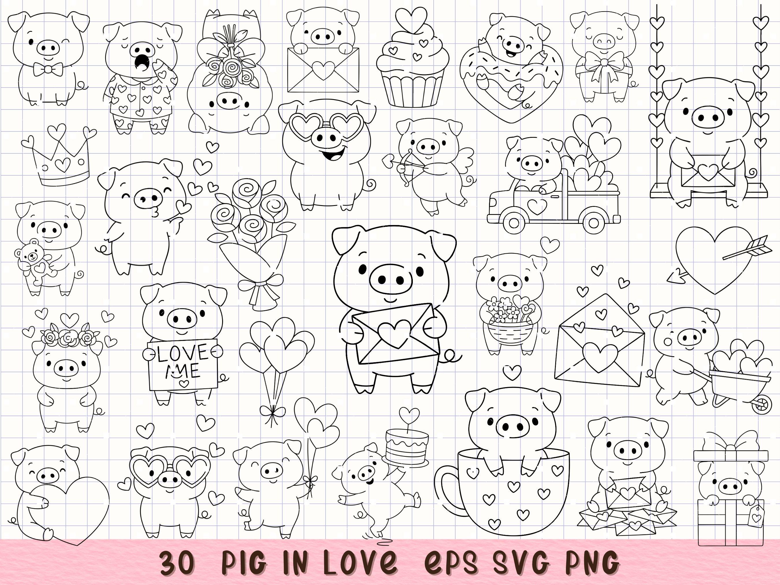 Pig in Love Clipart Bundle: Romantic Valentine's Day Doodles - Etsy