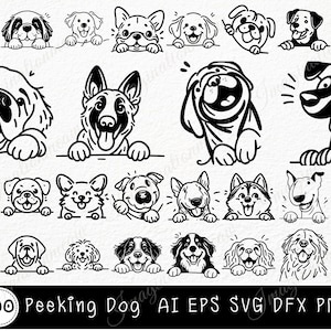 100 Peeking Dog Svg, Dog Silhouette, Dog SVG Clipart Bundle, Peeking Dog Clipart, Peeking Dog Svg Files For Cricut, Lineart Peeking Dog