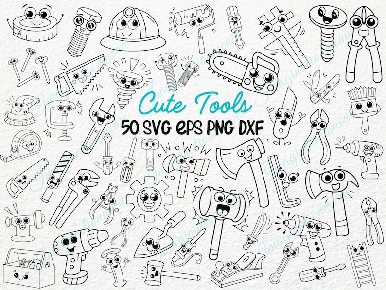 50 Cute Tools SVG Kawaii Construction Clipart Tools Svg Bundle 