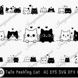 Jumeaux chat furtif, Svg chat dessin animé, Svg chat mignon, couple de chats, chats jumeaux, Svg chat furtif, Svg chat