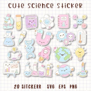 Cute Science Sticker Bundle PNG, Kawaii Science Clipart, STEM Planner Stickers, Classroom Science Decals, School Digital Stickers