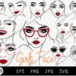 Woman Face Svg, Woman Svg, face silhouette, Lips Svg, Face Svg, Girl Face Svg, Lip with Face Svg, Women in Glasses