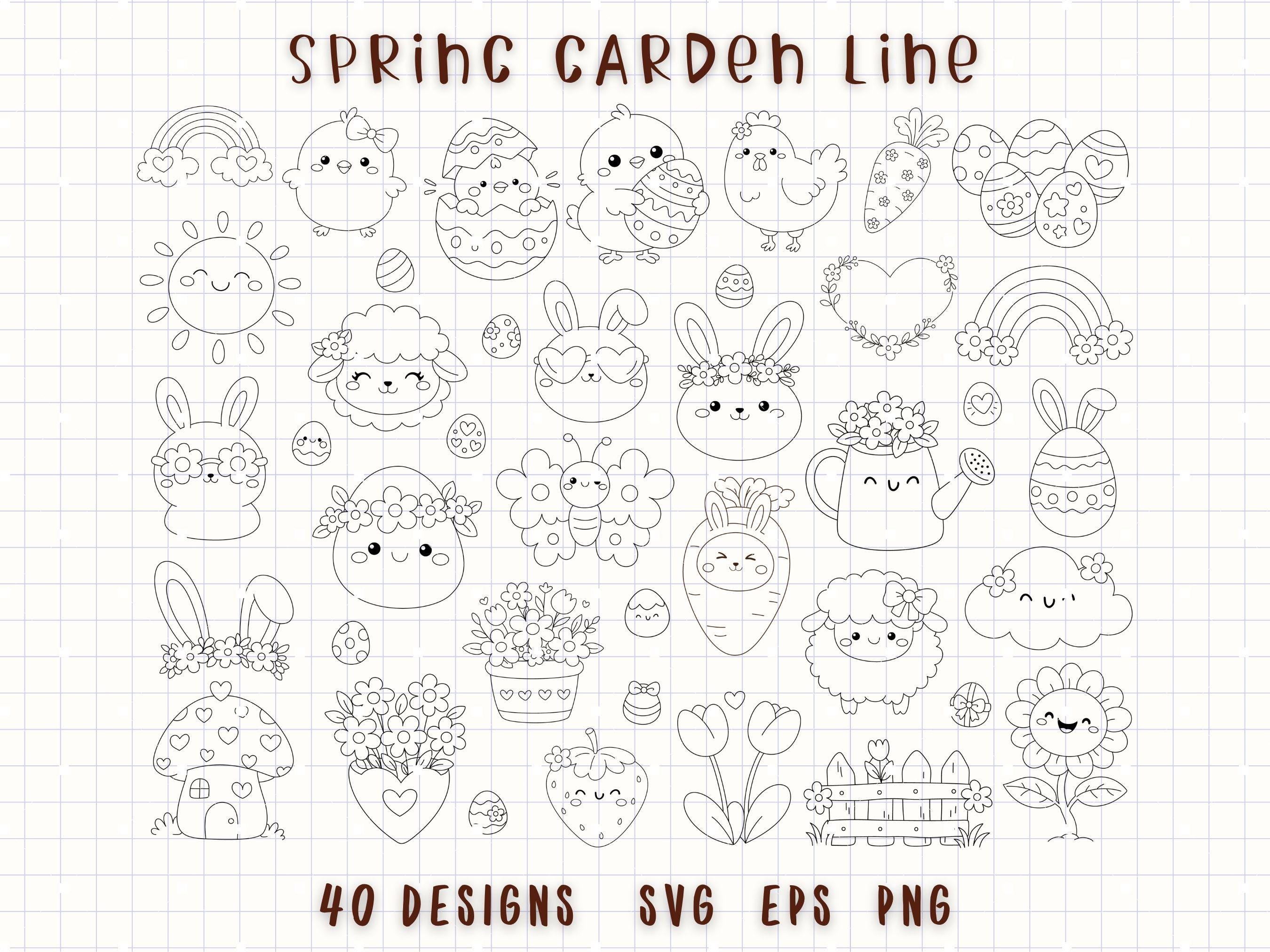 Spring Clipart SVG Bundle, Garden Doodle Icons, Hand Drawn Spring ...