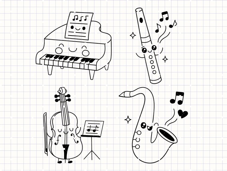 Musical Instrument Svg, Cute Music Svg, Kawaii Music Clipart, Music ...