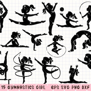 Gymnastikflicka Silhuett SVG Bundle, Gymnast Clipart Set, Sport Dans Pose SVG för Cricut och hantverksprojekt