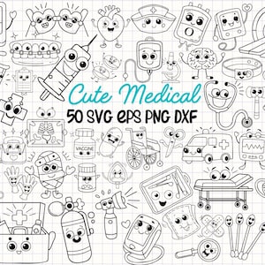 50 Medical Svg, Cute Doctor Clipart, Nurse Svg, Hospital Equipment SVG, Nurse clipart PNG, Doodle Svg, Ręcznie rysowana linia sztuki