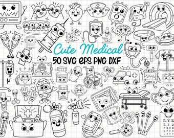 50 種類の医療用 SVG、かわいいお医者さんのクリップアート、看護師の SVG、病院の設備の SVG、看護師のクリップアート PNG、落書き SVG、手描きの線画