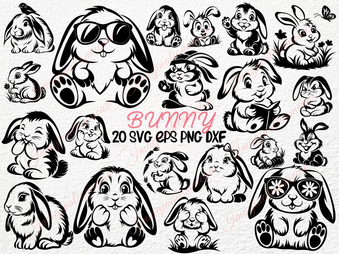20 Bunny SVG Designs, Cute Rabbit Clipart Bundle, Cute Bunny Svg ...