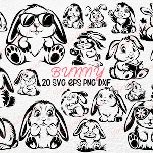 20 Bunny SVG Designs, Cute Rabbit Clipart Bundle, Cute Bunny Svg, Easter Bunny Svg, Rabbit Svg Bundle