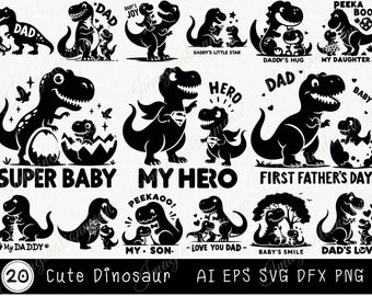 Happy 1st Father’s Day SVG, Cute Dinosaur T-Rex Cut File, Daddy & Son, Dad Kids, T-Rex SVG, Cut Files for Cutting Machines