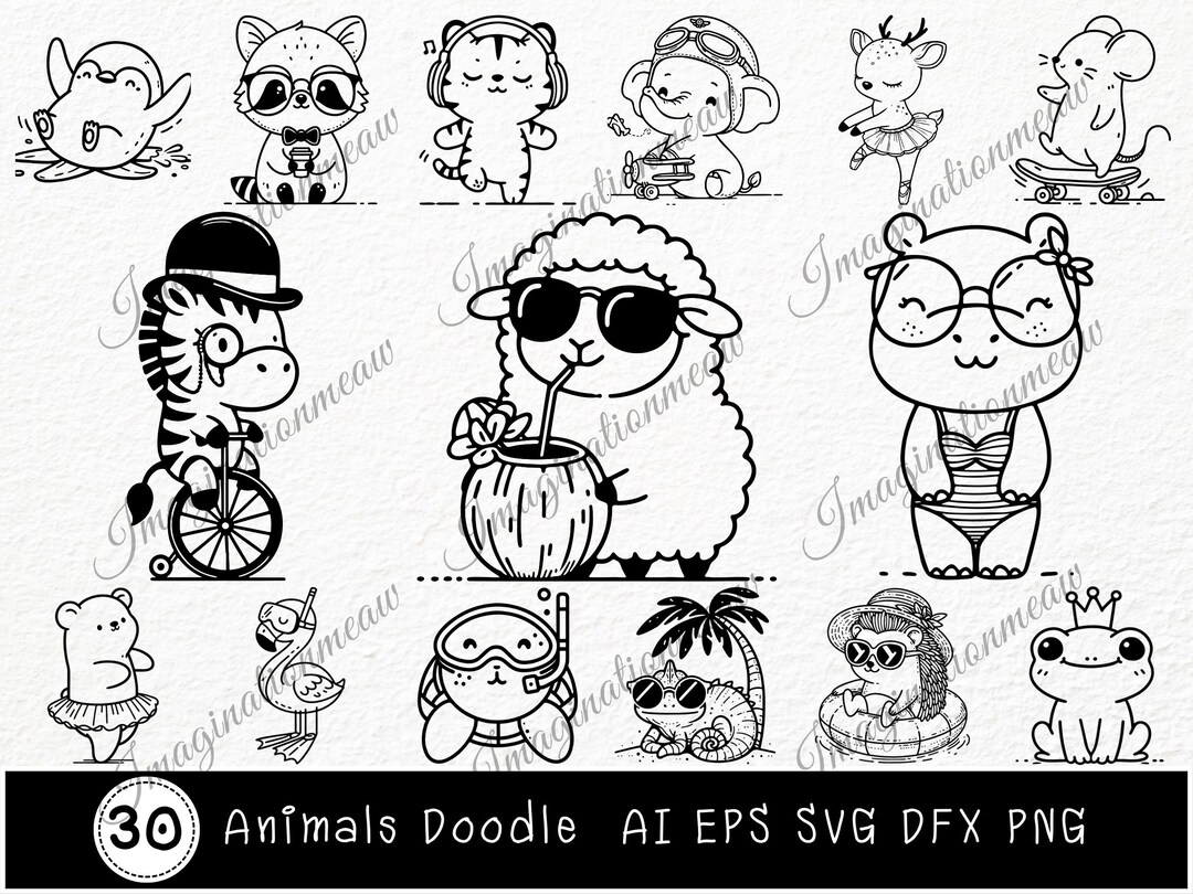 Animal Doodle Svg, Funny Animals Svg, Cute Animal Svg , Animal Clipart ...