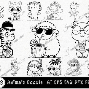 Tier Doodle SVG, lustige Tiere SVG, süßes Tier SVG, Tier Clipart, Tier Bundle SVG, Tier handgezeichnete svg