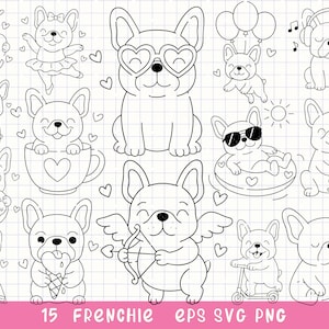 Französische Bulldogge SVG, Hund SVG, süße Frenchie Clipart, Hunde Line Art SVG, Frenchie Bundle, Valentine Hundedesign, kawaii Bulldogge svg