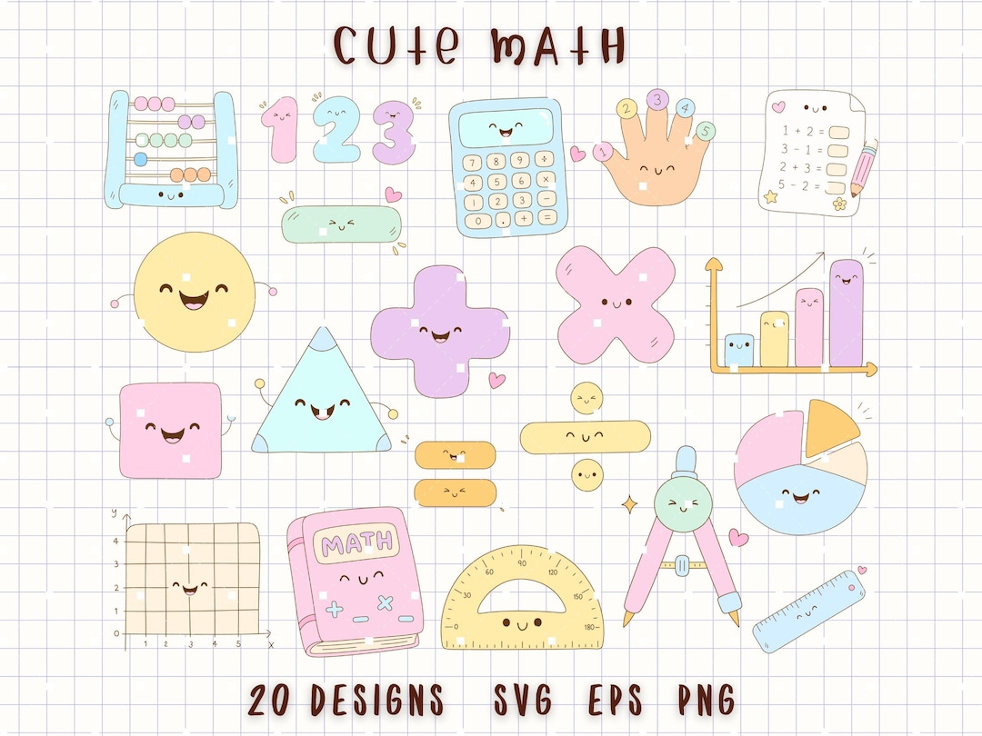 Math SVG Bundle, Cute Math Clipart PNG, Kawaii School SVG, Teacher Math ...