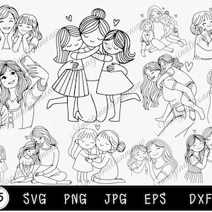 Moeder en dochters svg, moeder en dochters svg, moeder van twee meisjes svg, Mama SVG bundel, moeder Svg, moeder leven Svg, meisje moeder Svg