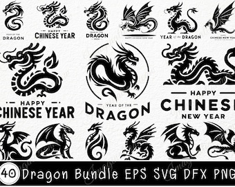 40 Dragons Svg Bundle, Dragon Cut File, Dragon svg, Dragon Clipart, Dragon Silhouette, Dragon tattoo svg, Dragons png, Chinese New Year