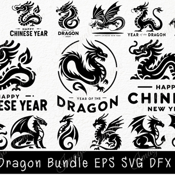 40 Dragons Svg Bundle, Dragon Cut File, Dragon svg, Dragon Clipart, Dragon Silhouette, Dragon tattoo svg, Dragons png, Chinese New Year