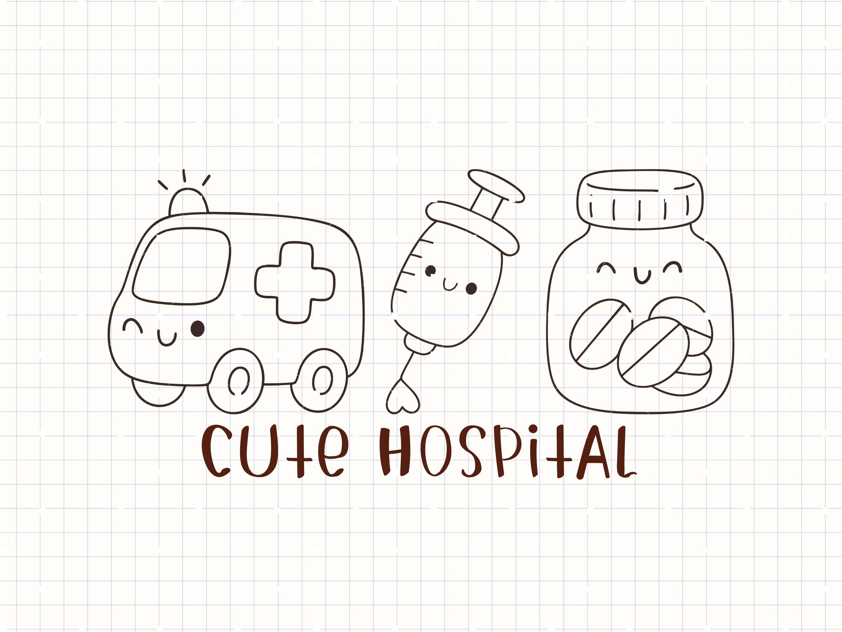 Cute Hospital Clipart, Kawaii Medical SVG Bundle, Hand Drawn Healthcare ...