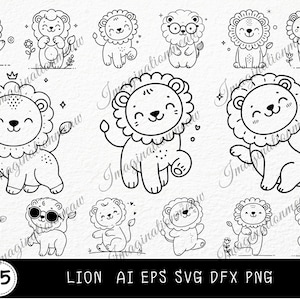 Leão Svg, Leão Bonito Svg, Leão Bebê Svg, Clipart de Leão, Rei Leão Svg, Vetor de Leão, animal de safári svg, Arquivo de Corte a Laser de Animal da Selva