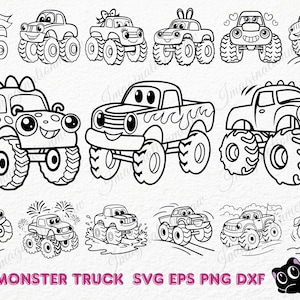 20 süße Monstertruck SVG, Monstertruck Clipart, Monstertruck Malseiten Bundle, lustige druckbare Kinder Aktivität, Geschenk für Jungen und Mädchen