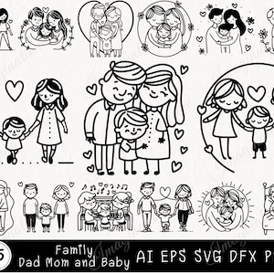 Pacchetto famiglia Svg, Famiglia Svg, Mamma Papà Bambino Svg, Genitori e bambini clipart, Regalo per la festa della mamma Svg, figura stilizzata Svg, Nuovo baby shower