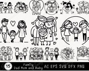 Family Bundle Svg, Family Svg, Mom Dad Baby Svg, Parents and Kids clipart, Mother's Day Gift Svg, stick figure Svg, Baby Shower New