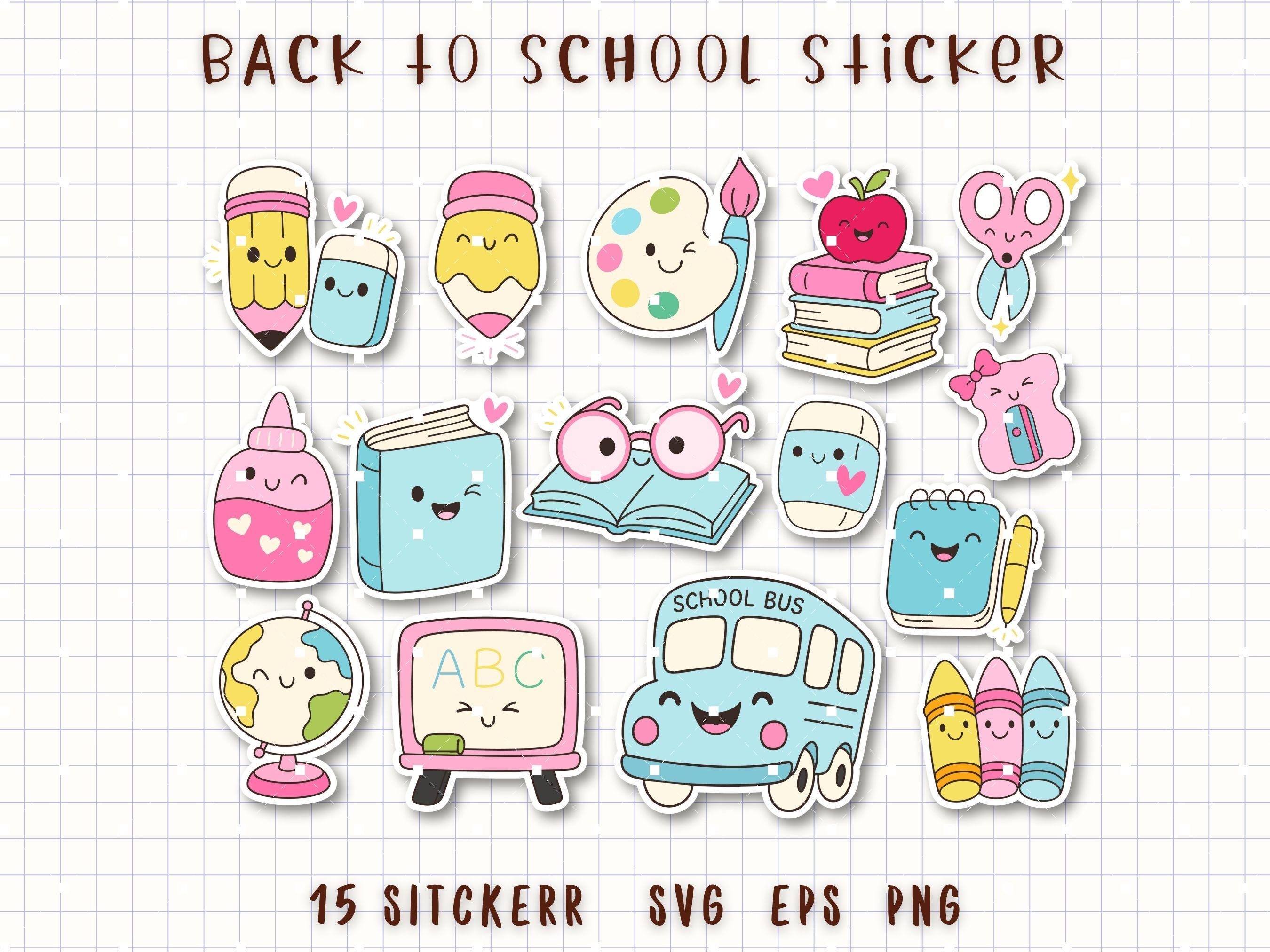 Back to School Sticker Bundle, Cute Kawaii School Supplies Clipart ...