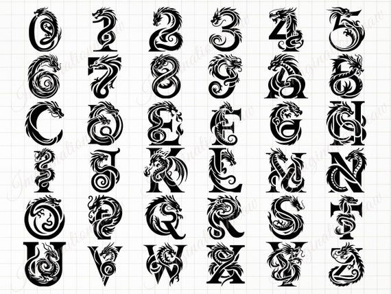 Dragon Alphabet and Numbers Svg, Letter Monogram, Alphabet