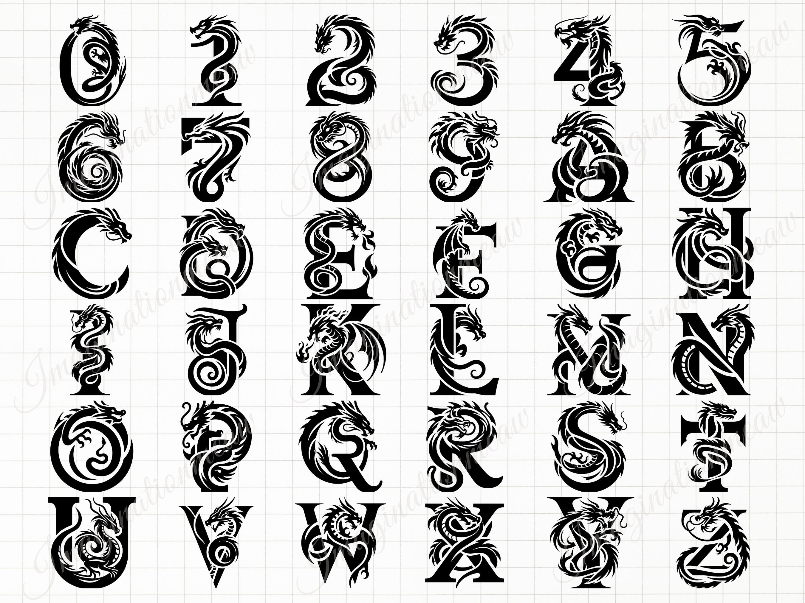 Dragon Alphabet and Numbers Svg, Letter Monogram, Alphabet