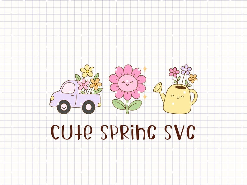 Cute Spring SVG Bundle, Kawaii Flowers Bees Rainbow Clipart, Spring ...