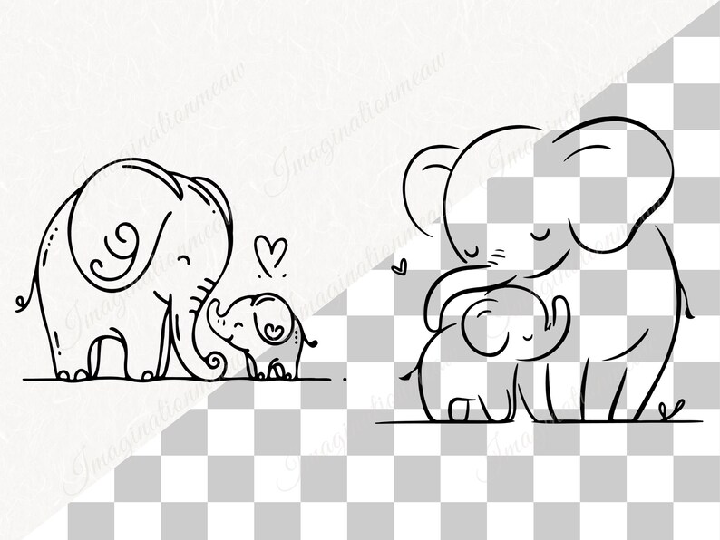 Hugging Elephant Vector Mom & Baby Elephant SVG, Sweet Mama and Baby Elephant Cut File, Mother ...