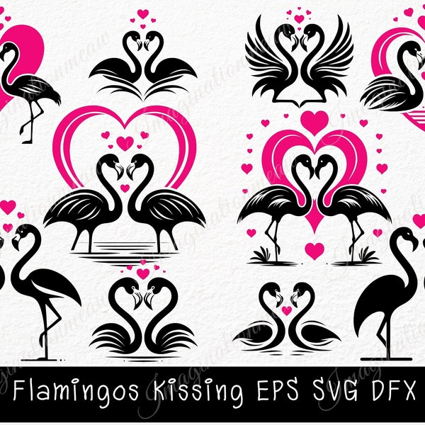 Flamingos Kissing SVG, Two Flamingo Heart SVG, Valentine Heart Silhouette, Flamingo Svg, Cut File Cricut, Flamingo SVG for Creative Crafting