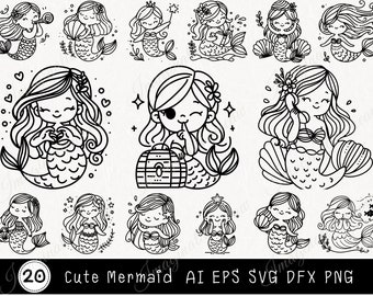 Mermaid Cartoon SVG Bundle – Ocean Animal Clipart for Cricut, Party & Nursery