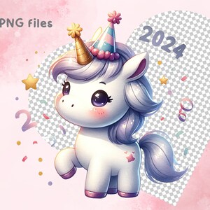 Watercolor Cute Unicorn Clipart Celebrate the New Year - Etsy