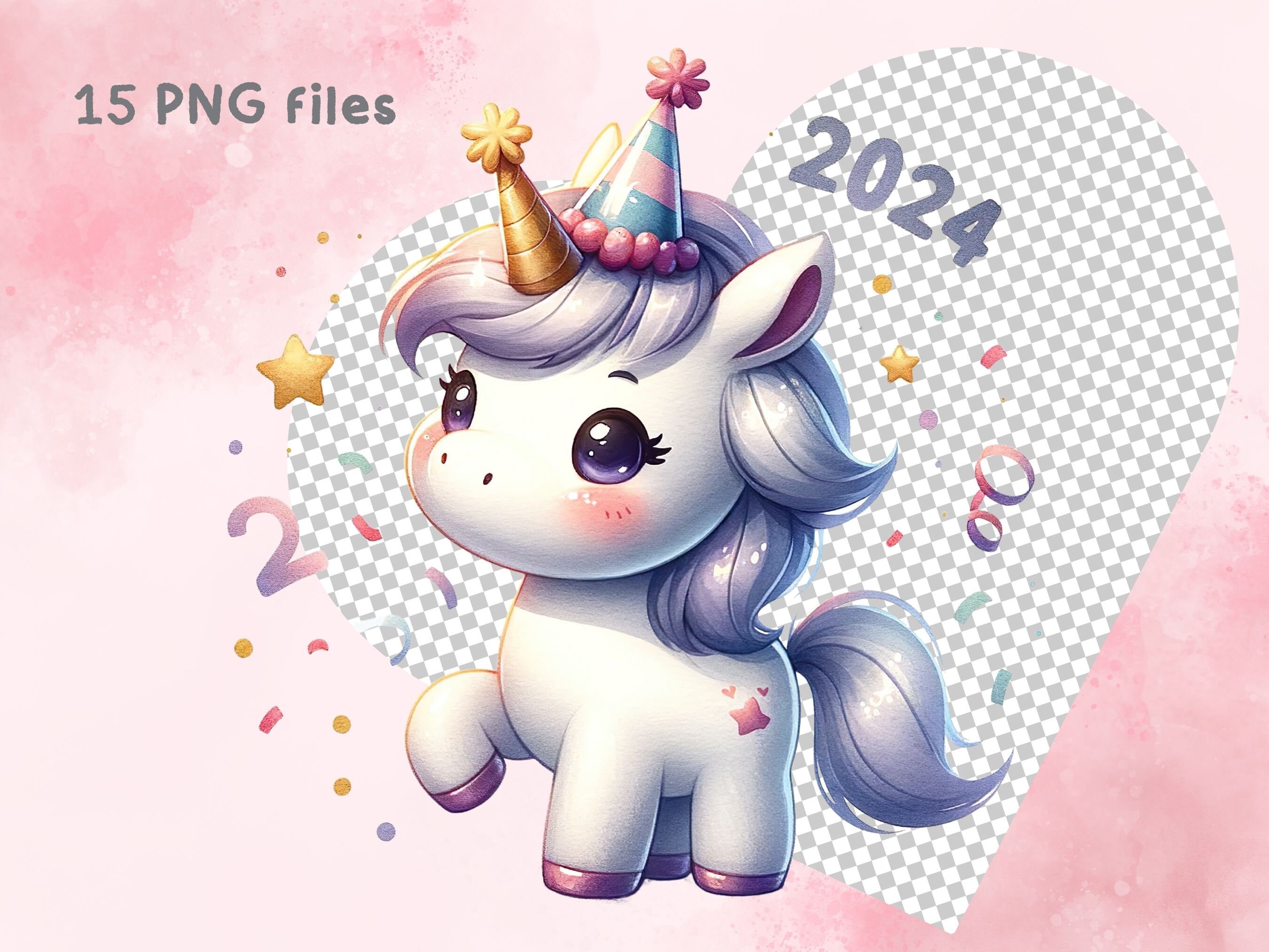 Watercolor Cute Unicorn Clipart Celebrate the New Year - Etsy