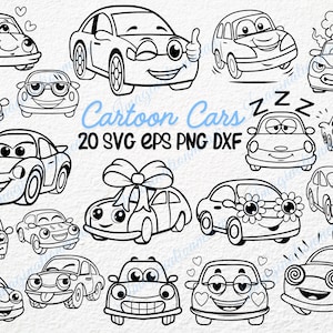 20 diseños SVG de coches de dibujos animados, lindo paquete de imágenes prediseñadas de vehículos, SVG de vehículos, SVG de coches, imágenes prediseñadas de transporte para niños