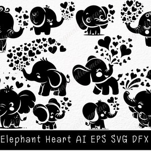 Elefant Blowing Hearts svg, niedlicher Elefant svg, Baby Elefant, Baby-Dusche-Schnittdatei, Tier-Silhouette, Cut-Datei-Cricut