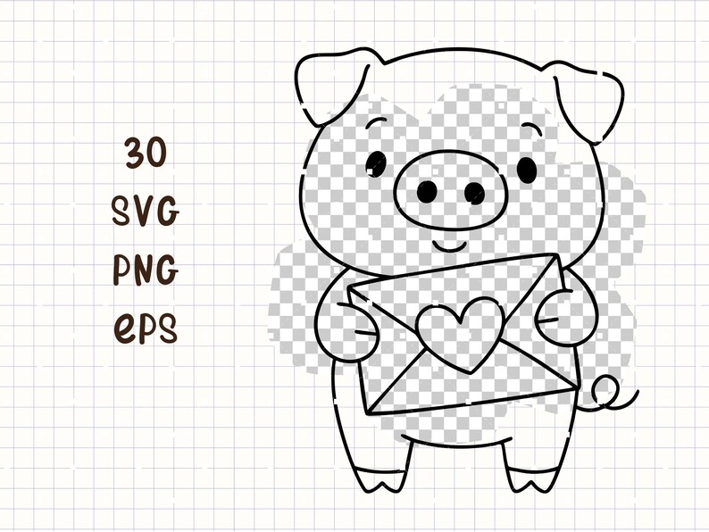 Pig in Love Clipart Bundle: Romantic Valentine's Day Doodles - Etsy