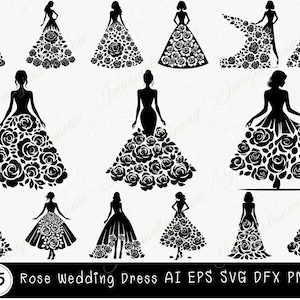 Rose Wedding Dress Svg, Rose Dress Svg, Wedding Dress Svg, Princess Dress Svg, Wedding Dresses Floral SVG, Rose Svg Cut Files for Cricut