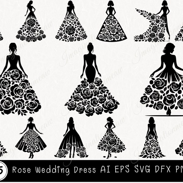 Rose Wedding Dress Svg, Rose Dress Svg, Wedding Dress Svg, Princess Dress Svg, Wedding Dresses Floral SVG, Rose Svg Cut Files for Cricut