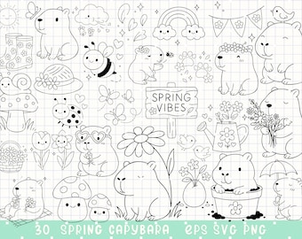 Paquete SVG PNG de capibara de primavera: adorables imágenes prediseñadas de capibara para Cricut, guarderías y sublimación