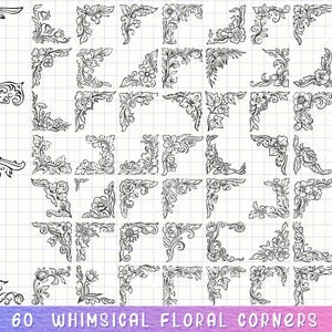 Esquina floral SVG, borde botánico SVG, marco caprichoso SVG, arte de esquina dibujado a mano, clipart de esquina vintage, esquina floral elegante
