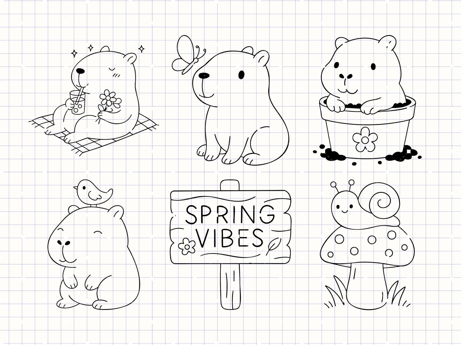 Spring Capybara Printable Spring Capybara SVG PNG Bundle – Cute Capybara Clipart for Cricut ...
