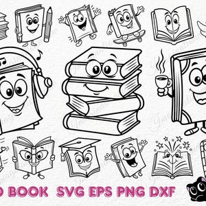 20 süße Buch SVG-Designs, Cartoon lesen Clipart Bundle