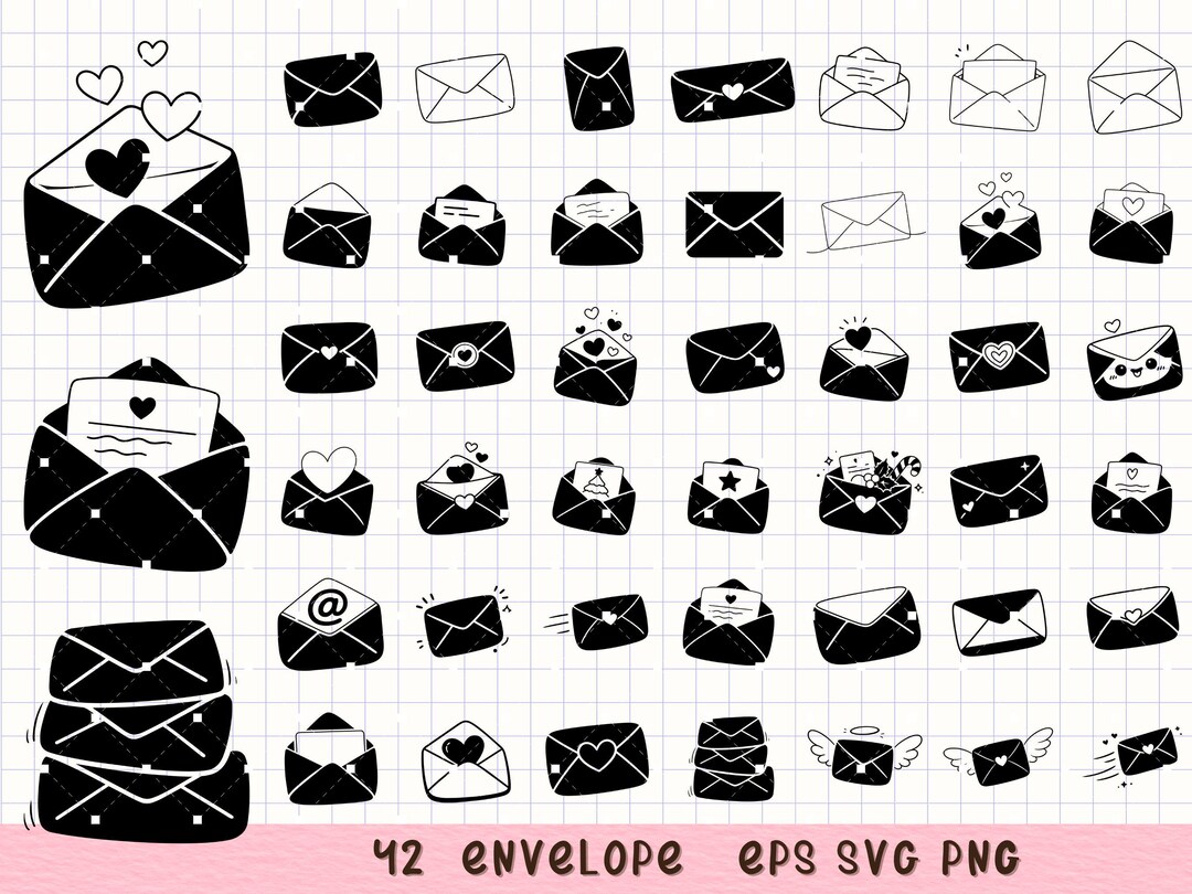 Envelope SVG Bundle, Envelope Icons Clipart Set, Love Letter Silhouette ...