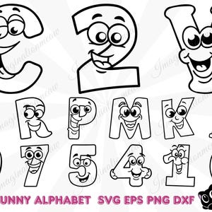 36 Funny Alphabet and Number SVG Bundle, Cute Cartoon Letters Clipart, Cartoon Funny Alphabet Svg, Funny Font Svg, Kids Alphabet Svg