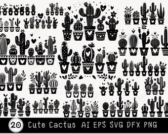 Cute Cactus Svg, Cactus SVG Bundle, Cactus PNG Bundle, Cactus Clipart, Cactus Svg, Cactus Silhouette, Cactus SVG Files for Crafting