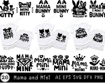 Mama and Mini Svg, Matching Shirts Svg, Mom Svg, Mommy and Me Svg Bundle, Funny Mom Svg, Kid Shirt Svg, Mama Svg Png, Cut Files, Silhouette