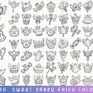 Zoet snoep sprookje SVG, handgetekende magische snoepjes en dessert clipart voor kinderen ambachten en feestdecor